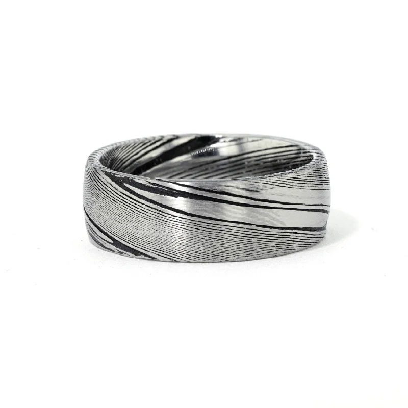 Rings with rough moonstone for natural beauty -8.0mm Damascus Steel Ring