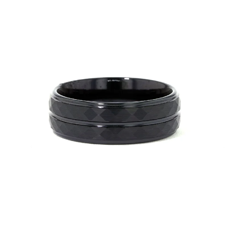 Rings with carved onyx for bold sleekness -8.0mm Diamond Cut Black Tungsten Ring