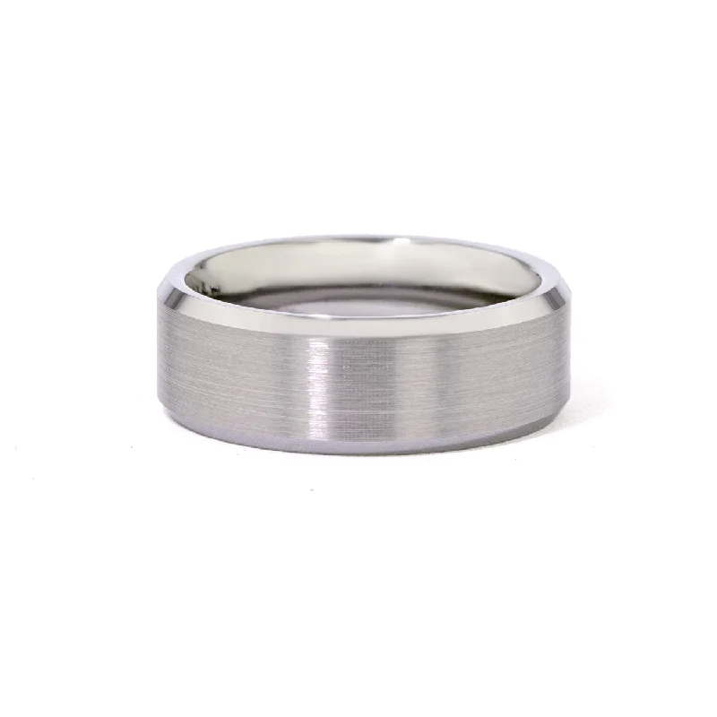 Rings with hexagon-cut stones for trendiness -8.0mm Satin and Bevel Edge Tungsten Ring