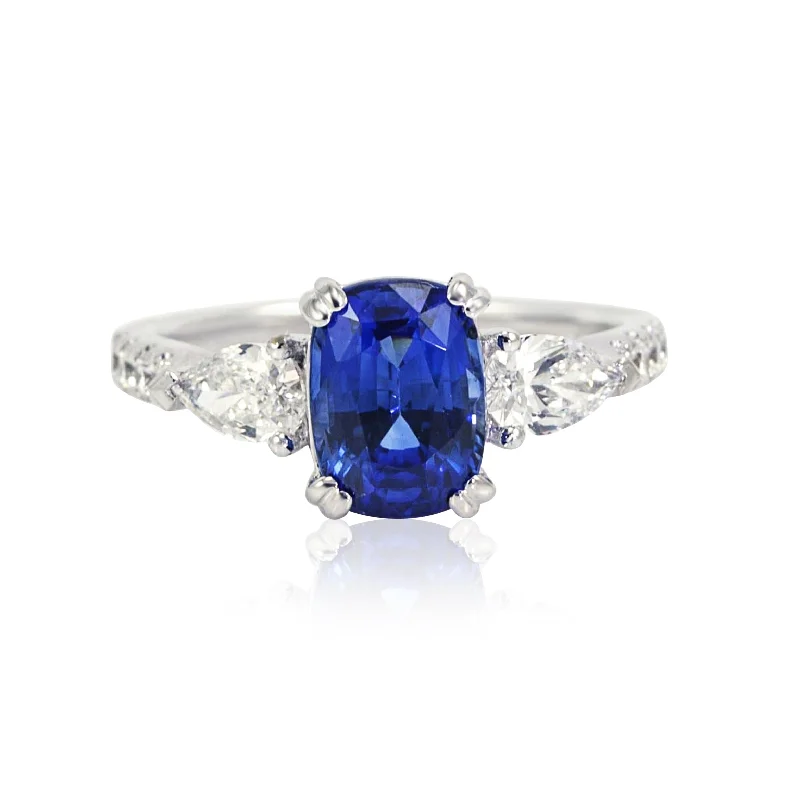 Rings with black diamond for striking contrast -18K WHITE GOLD CUSHION-CUT SAPPHIRE AND DIAMOND RING 0.73CTW