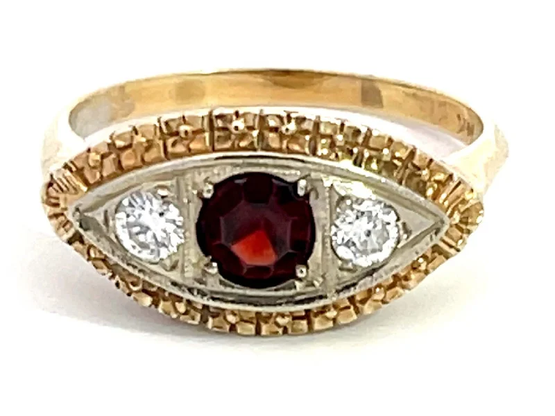 Rings with spiral ruby for bold twist -Art Deco Rubellite Garnet and Diamond Eye Ring in 14k Yellow Gold