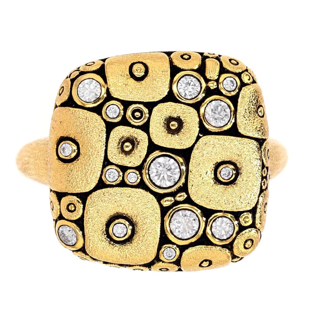 Rings with floral halo diamond arrangements -Alex Sepkus 18K yellow gold Soft Mosaic diamond ring