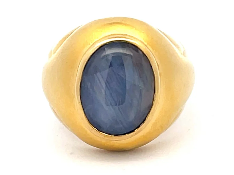 Rings with shield-shaped stones for boldness -Blue Star Sapphire Ring in 18k Yellow Gold