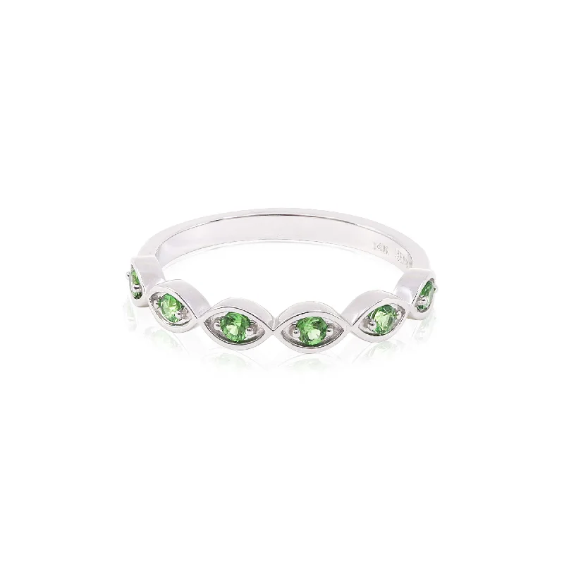 Rings with adjustable bands for perfect fit -14K WHITE GOLD MARQUISE TSAVORITE GARNET RING