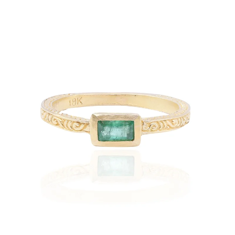 Rings with raw topaz for icy charm -STEVEN BATTELLE 18K YELLOW GOLD RECTANGULAR BEZEL-SET EMERALD RING