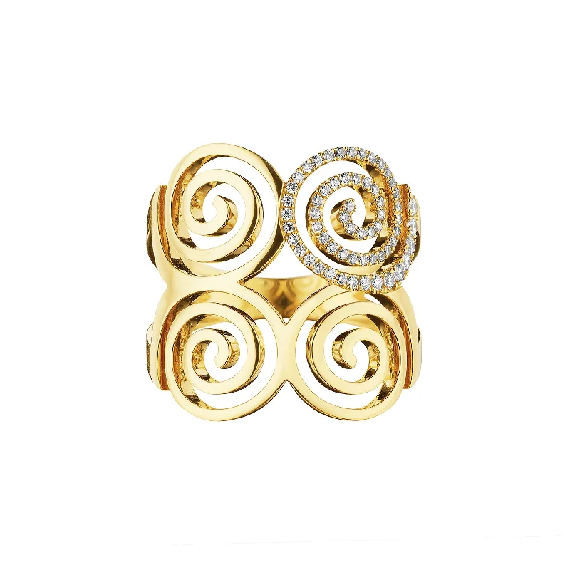 Rings with shield-shaped stones for boldness -Essence Spiral Statement Ring - Diamond