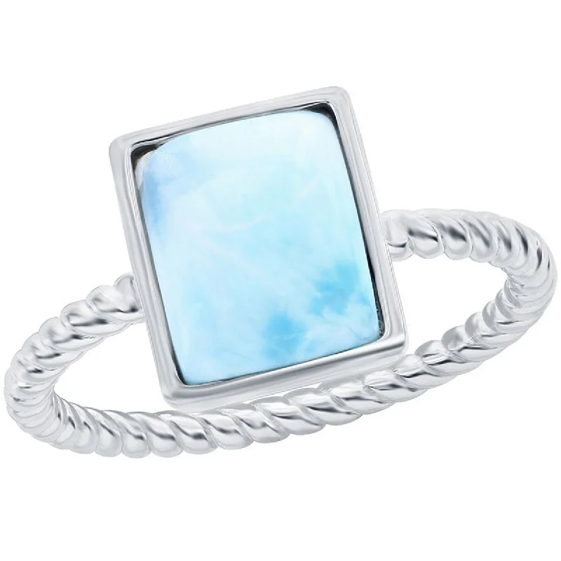 Rings with shield-shaped stones for boldness -Caribbean Treasures Women's Larimar Designed Ring - W-2779