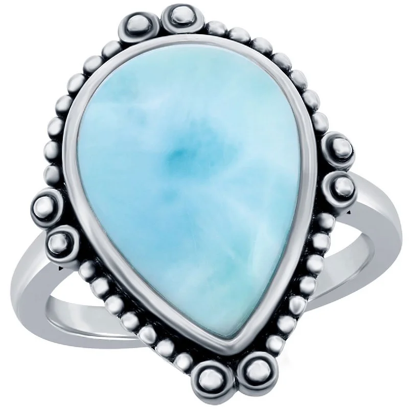 Rings with polished opal for iridescent beauty -Caribbean Treasures Women's Larimar Oxidized Ring - W-2678