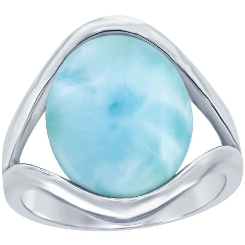 Rings with raw citrine for sunny charm -Caribbean Treasures Women's Oval Larimar Ring - W-1903