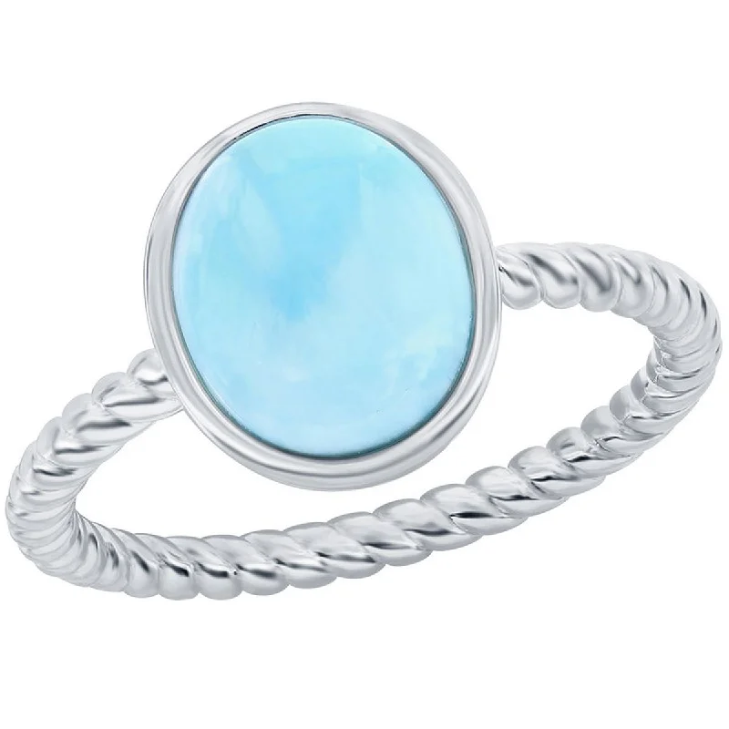 Rings with branch-inspired bands for organic -Caribbean Treasures Women's Oval Larimar Ring - W-2780