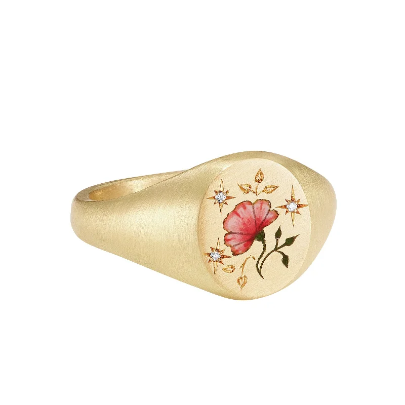 Rings with double bands for modern twist -Enamel and Diamond Rose Ring