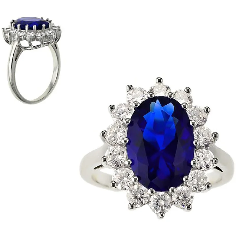 Rings with carved onyx for bold sleekness -Classic Women's Blue Sapphire and Clear CZ Ring - W-9208