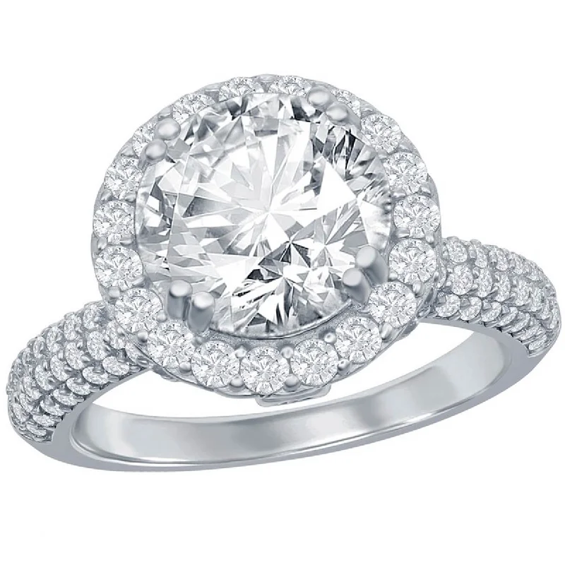 Dainty rings with subtle engraved star motifs -Classic Women's Crown Set Micro Pave CZ Ring - W-2633