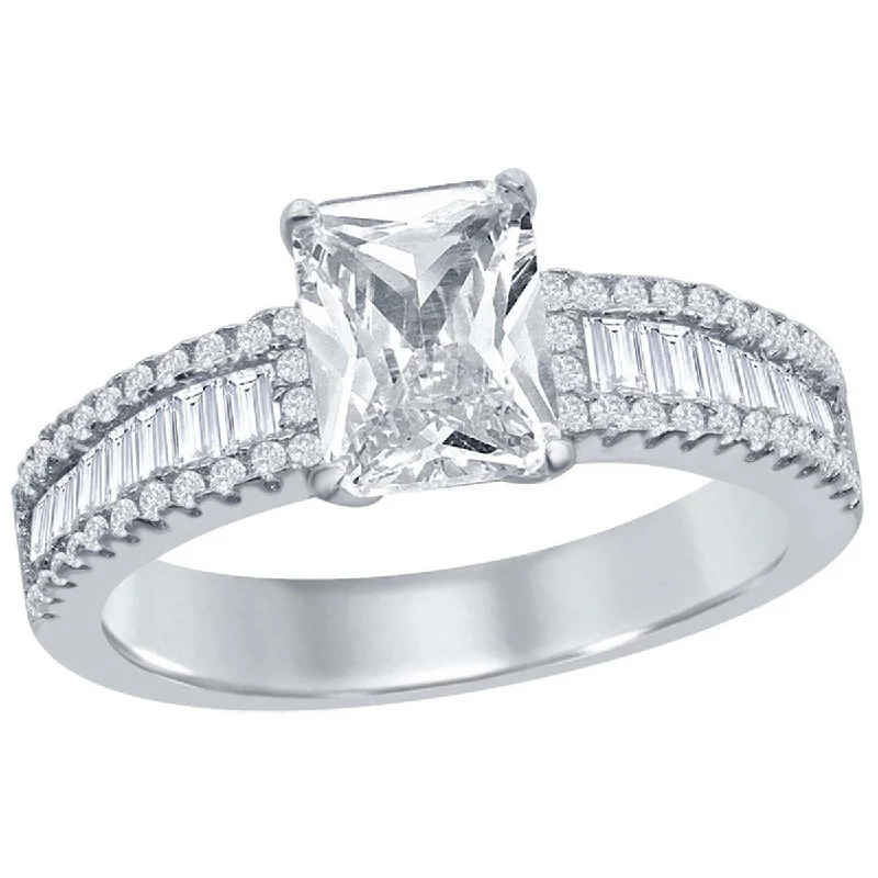 Rings with adjustable bands for perfect fit -Classic Women's Emerald Cut White CZ Band Ring - W-1864