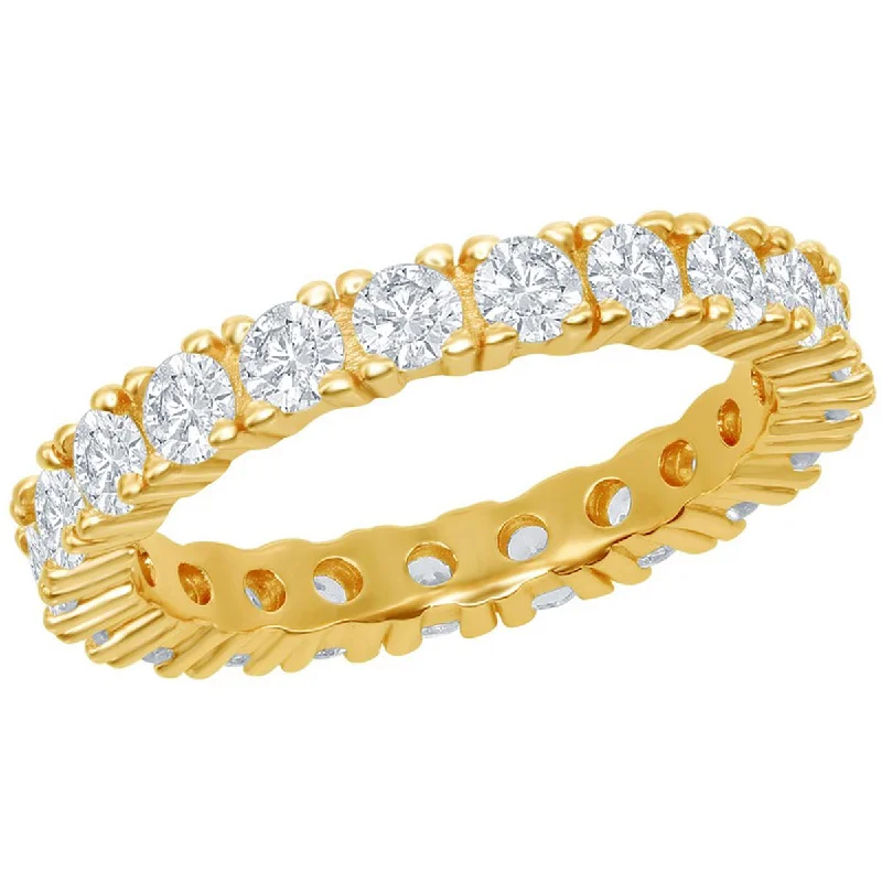 Rings with vine-wrapped bands for nature -Classic Women's Gold Plated 3mm CZ Eternity Ring - W-2499