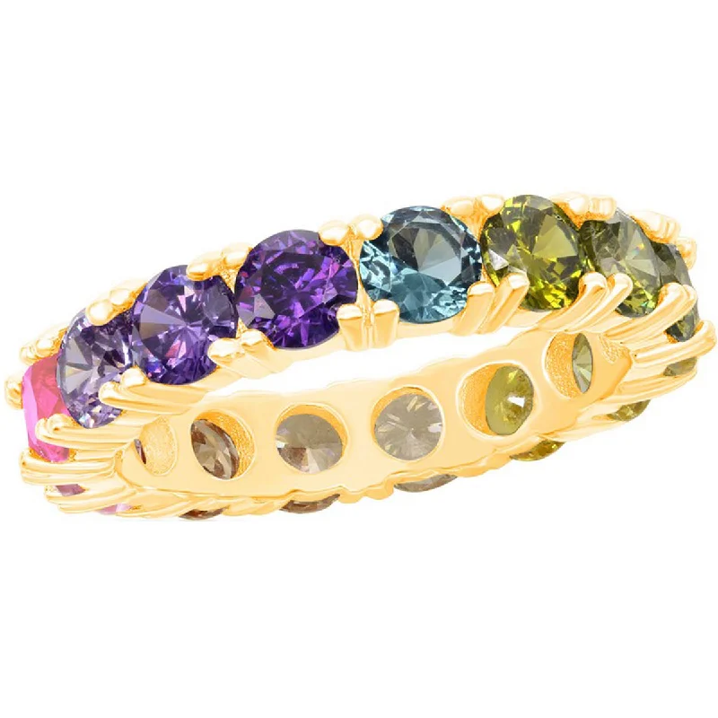 Rings with raw jade for natural calm -Classic Women's Gold Plated Rainbow CZ Band Ring - W-2117