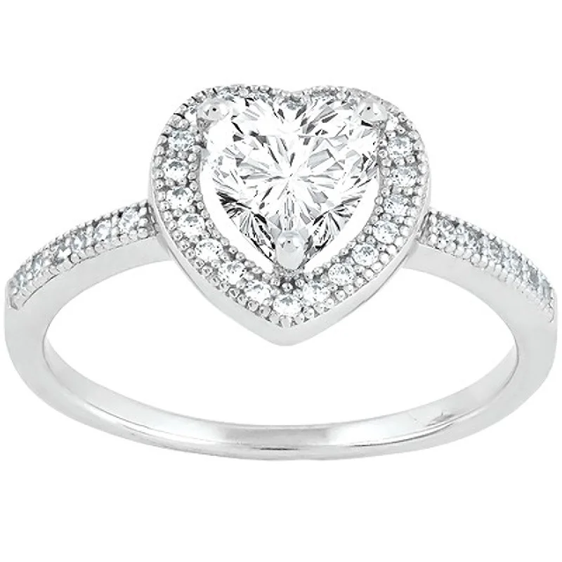 Rings with double bands for modern twist -Classic Women's Heart CZ and Micro Pave Ring - W-9309