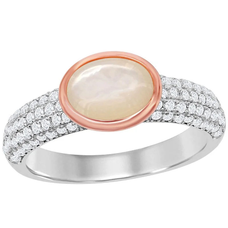 Rings with citrine stones for sunny vibes -Classic Women's Rose Gold MOP Micro Pave CZ Ring - W-2042