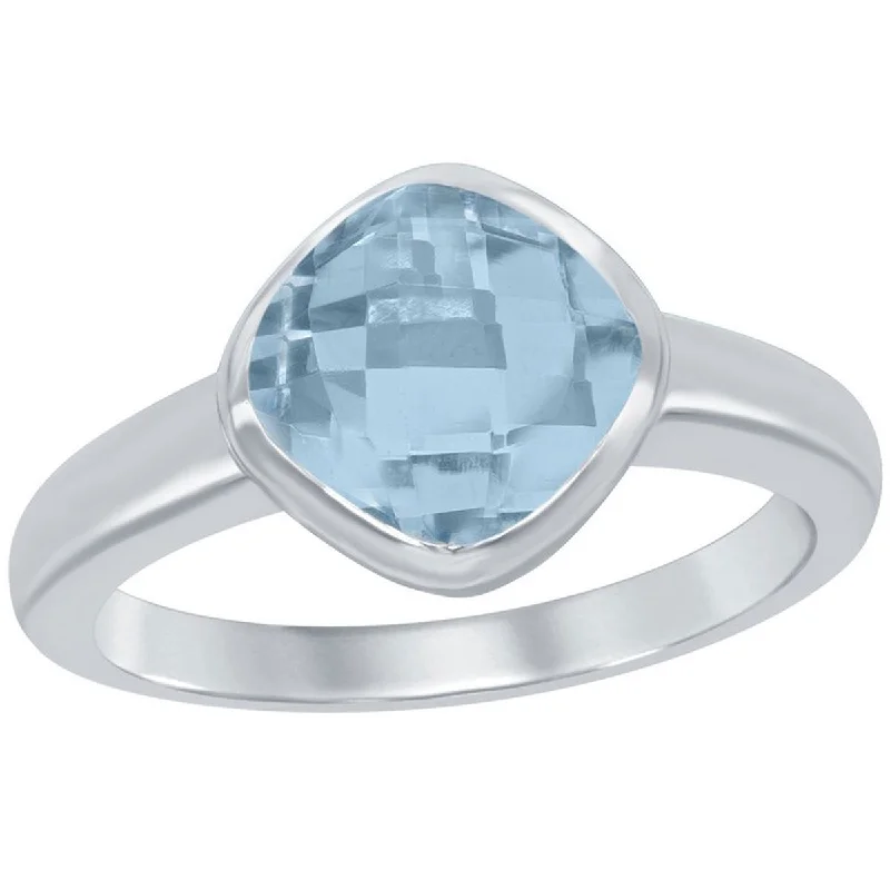 Rings with branch-inspired bands for organic -Classic Women's Silver Square Blue Topaz Ring - W-9861