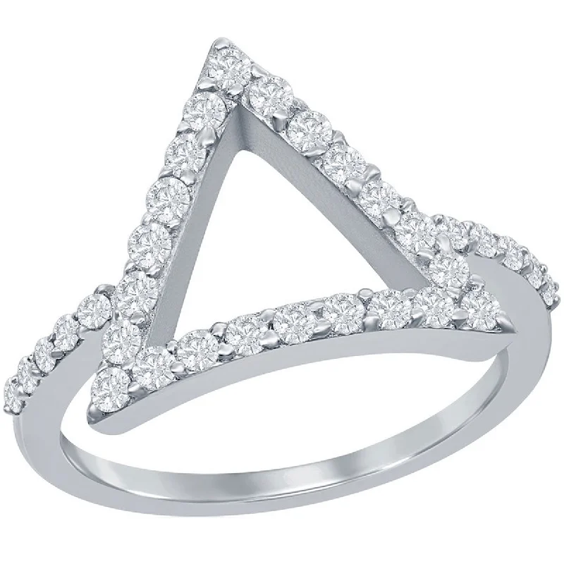 Rings with oxidized silver for antique appeal -Classic Women's Sterling Silver Triangle CZ Ring - W-1263