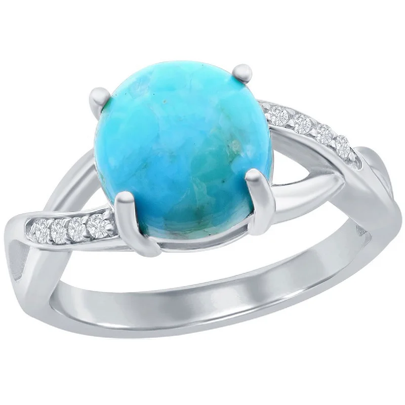 Rings with engraved constellations for stargazers -Classic Women's Turquoise and CZ Open Shank Ring - W-2737