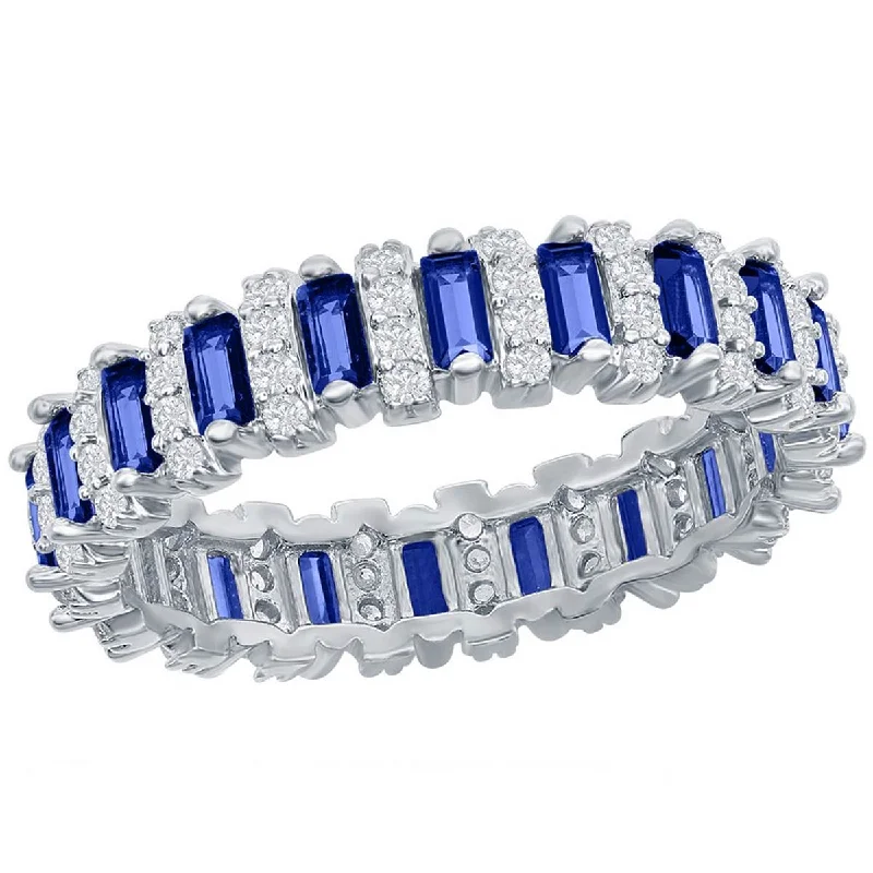 Rings with adjustable bands for perfect fit -Classic Women's White and Sapphire CZ Band Ring - W-2669