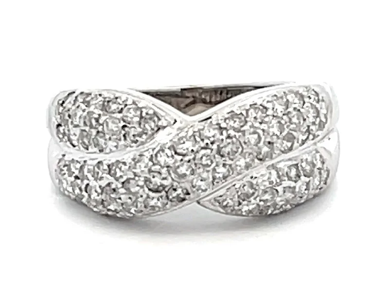 Rings with vintage claw prongs for elegance -Criss Cross Diamond Pave Ring in 18k White Gold