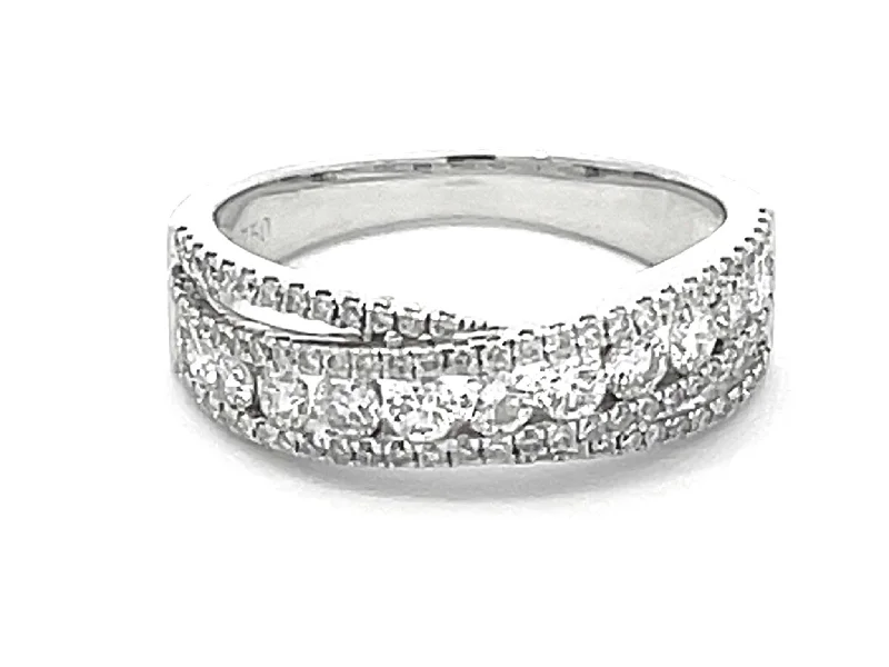 Rings with crescent moon for lunar charm -Diamond Cross Over Ring in 18k White Gold