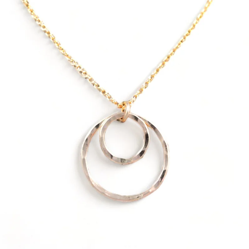 Rose gold rings featuring delicate pearl inlays -Double Ring Pendant - gold-filled