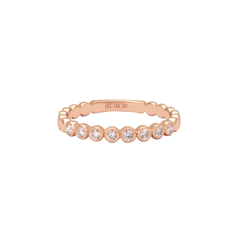 Rose gold rings featuring delicate pearl inlays -Diamond Bezel Stack Ring - Rose Gold