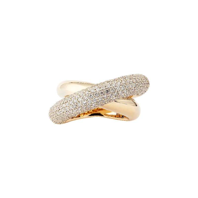 Rings with vintage claw prongs for elegance -Half Pave Diamond Big Infinity Loop Ring - Yellow Gold