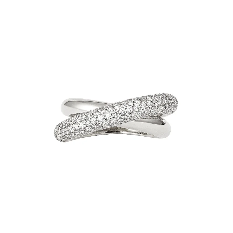 Rings with herkimer diamonds for raw clarity -Half Pave Diamond Medium Infinity Loop Ring - White Gold