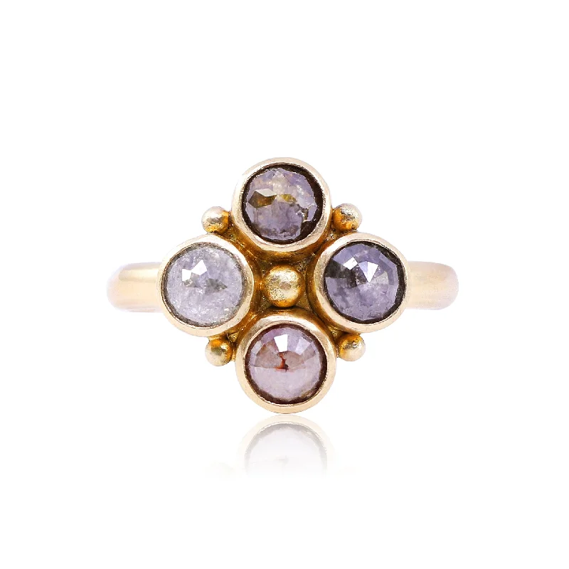 Rings with spiral ruby for bold twist -STEVEN BATTELLE 18K YELLOW GOLD NATURAL DIAMOND 4-STONE RING