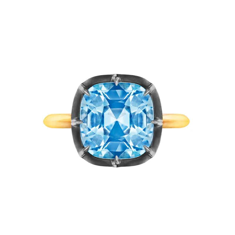 Rings with citrine stones for sunny vibes -Collet Cushion-Cut Ring - Blue Topaz