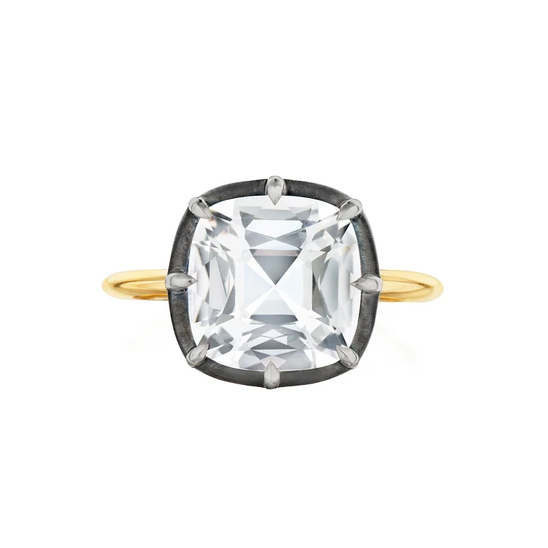 Rings with vintage-inspired rose-cut diamonds -Collet Cushion-Cut Ring - White Topaz