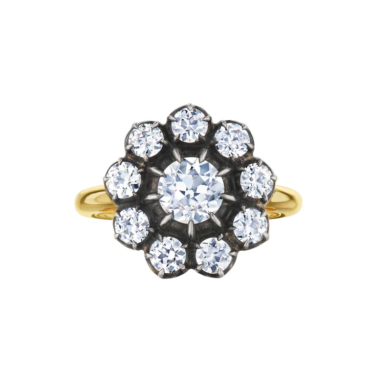 Rings with pave-set gemstones for brilliance -Collet Round-Cut Diamond Cluster Ring