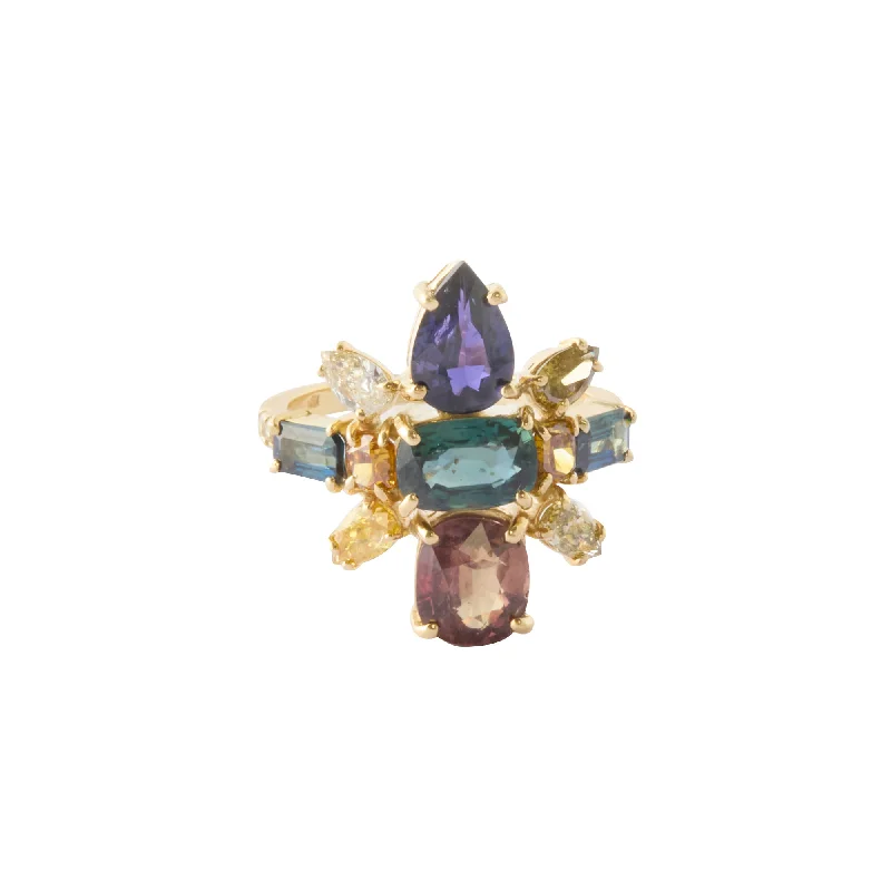 Rings with peacock ore for iridescent glow -Galaxy Ring - Multi Color Sapphire and Natural Color Diamond