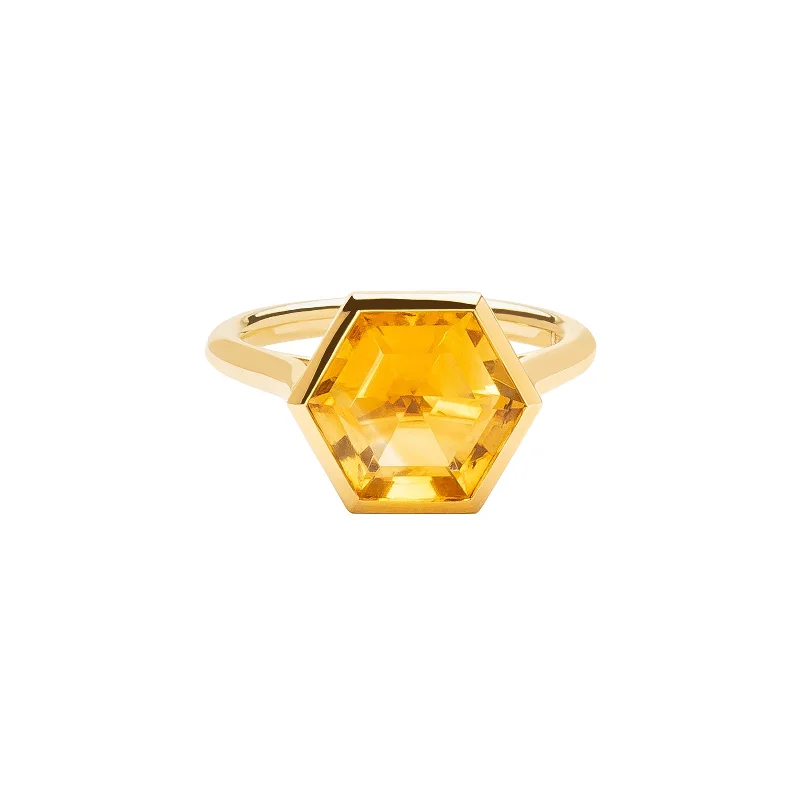 Rings with tiger eye for warm tones -Hexagonal Citrine Ring