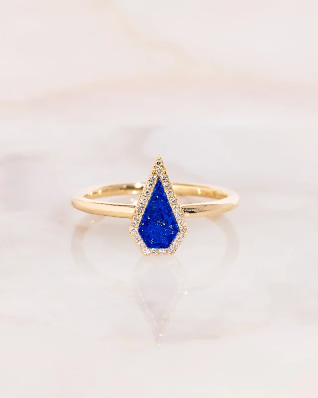 Rings with hammered silver for rustic appeal -Kite Lapis Halo Ring