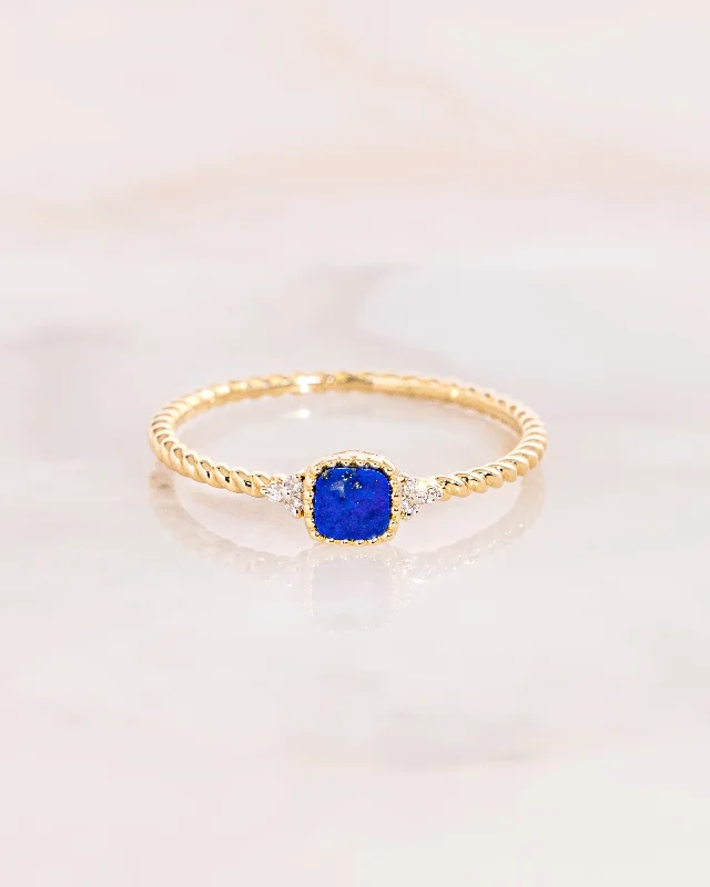 Rings with engraved constellations for stargazers -Lapis Cushion Bezel Ring