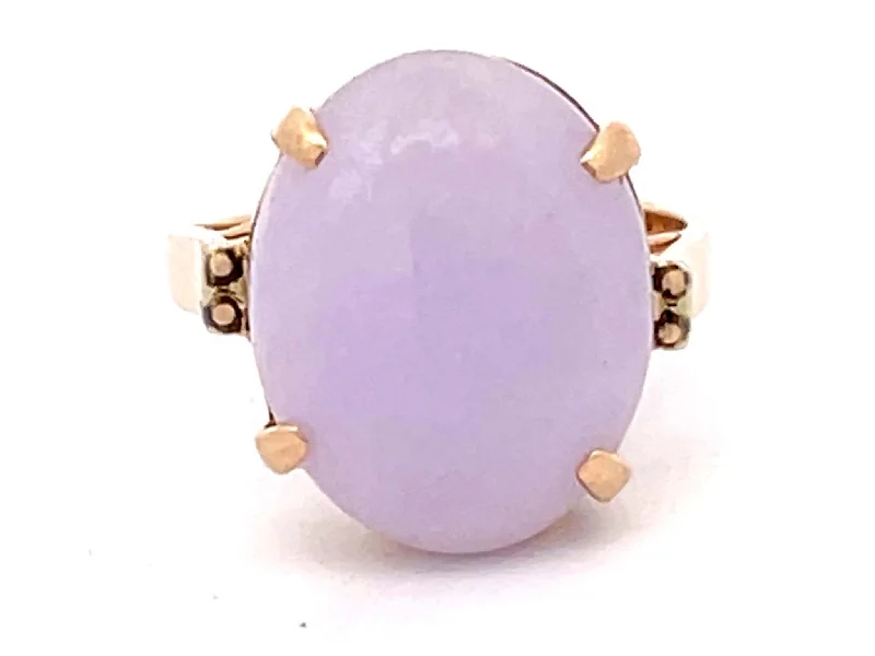 Rings with bezel-set peridot for safety -Lavender Oval Jade Cabochon Ring in 14k Yellow Gold