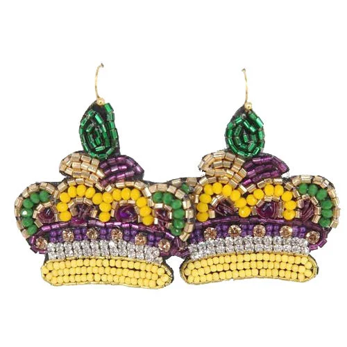 Rings with vintage-inspired emerald for luxury -Mardi Gras Crown Earring