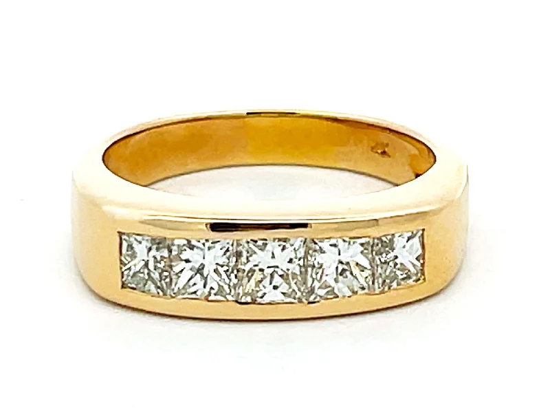 Gold rings with intricate celtic knot patterns -Mens 2 Carat 5 Princess Cut Diamond Band Ring in 14k Yellow Gold