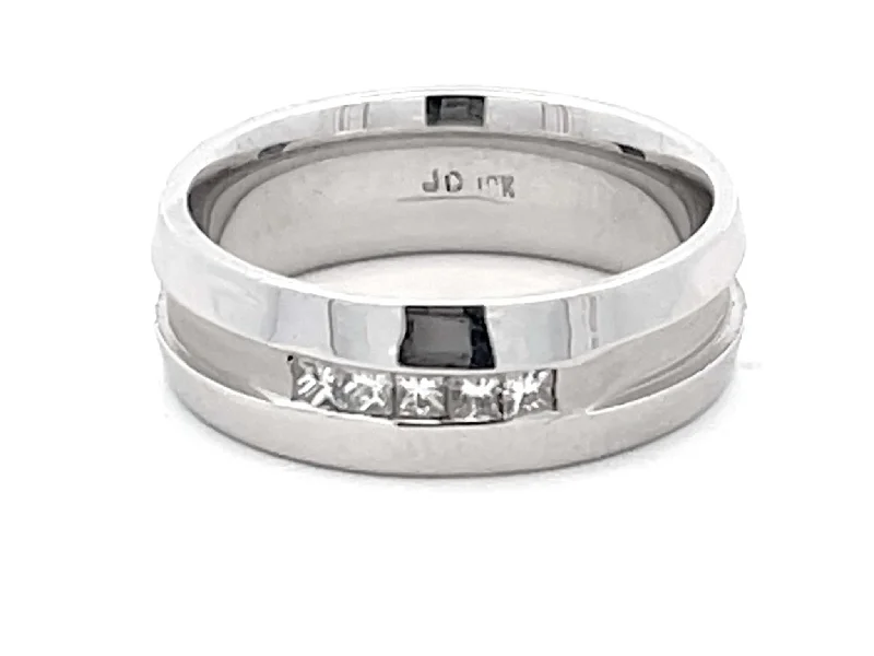 Rings with wave patterns for ocean vibes -Mens 5 Princess Cut Diamond Satin Finish Center Band Ring in 18k White Gold