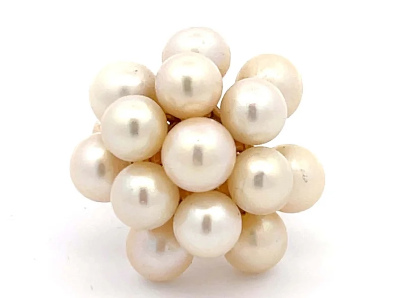 Rings with pave-set gemstones for brilliance -Mings Akoya Pearl Ring in 14k Yellow Gold