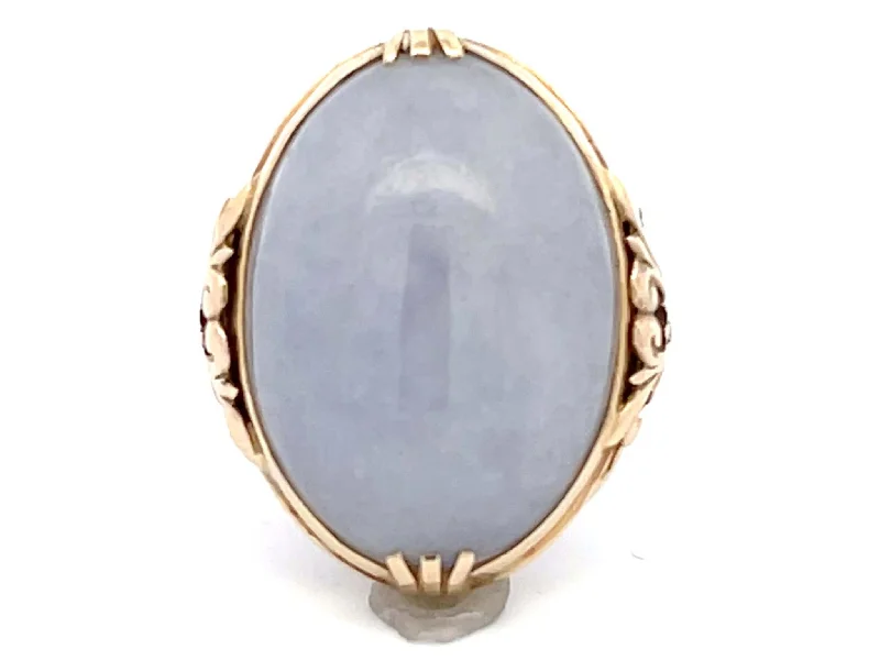 Rings with black diamond for striking contrast -Mings Bluish Grey Oval Jade Ring in 14k Yellow Gold