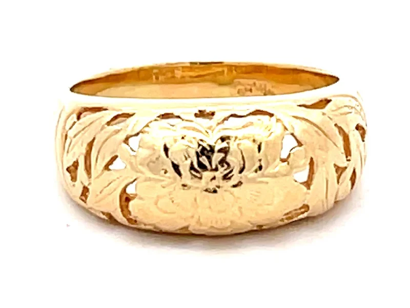 Rings with oxidized bands for vintage edge -Mings Chrysanthemum Cutout Band Ring in 14k Yellow Gold