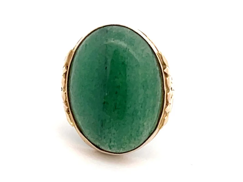 Rings with rough opal for organic shine -Mings Green Jade Ring in 14k Yellow Gold