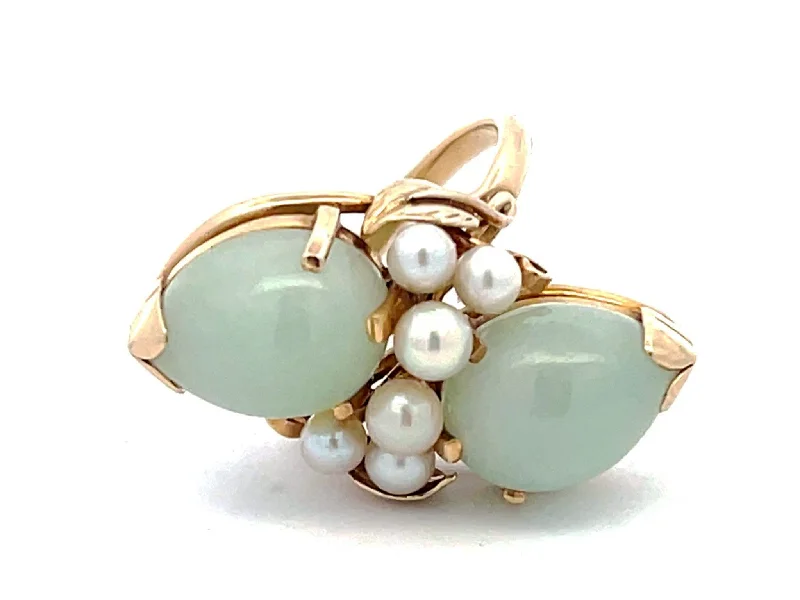 Rings with rough peridot for green texture -Mings Hawaii Double Jade and Pearl Ring in 14k Yellow Gold