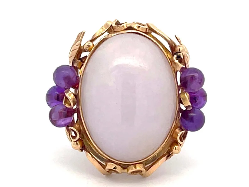 Rings with vintage claw prongs for elegance -Mings Lavender Jade and Purple Amethyst Ring in 14k Yellow Gold